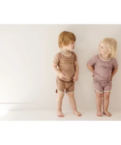 Joss + J Taupe + Cream Ribbed Bamboo Striped Tee Tops