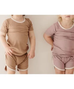 Joss + J Bottoms Cora + Cream Ribbed Bamboo Striped Track Shorts