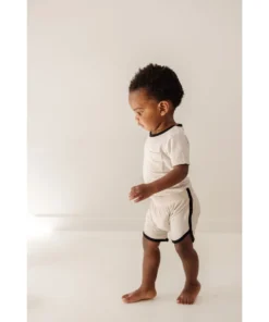 Joss + J Cream + Black Ribbed Bamboo Striped Tee Tops