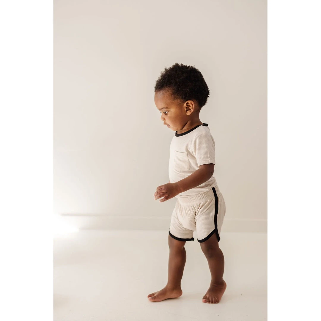 Joss + J Cream + Black Ribbed Bamboo Striped Tee Tops 3 Joss + J Cream + Black Ribbed Bamboo Striped Tee Tops