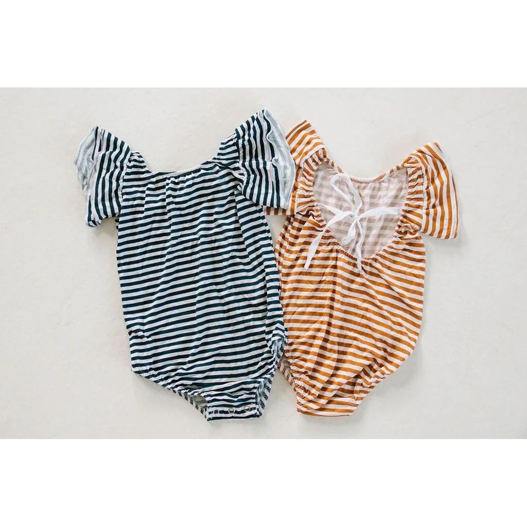 Joss + J Leotards Navy Stripes Bamboo Flutter Sleeve Leotard 5 Joss + J Leotards Navy Stripes Bamboo Flutter Sleeve Leotard