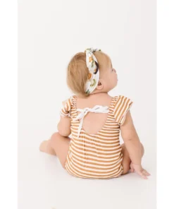 Joss + J Leotards Gold Stripes Bamboo Flutter Sleeve Leotard