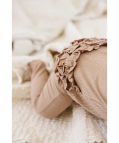 Joss + J Sleepers Tan Ribbed Bamboo Ruffle Zip Sleeper