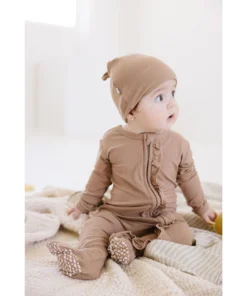 Joss + J Tan Ribbed Bamboo Knotted Infant Beanie Headwear