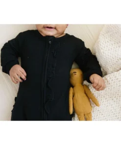 Joss + J Sleepers Black Zip Bamboo Ruffle Sleeper