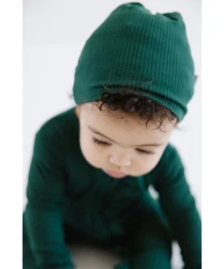 Joss + J Emerald Green Ribbed Bamboo Knotted Infant Beanie Headwear