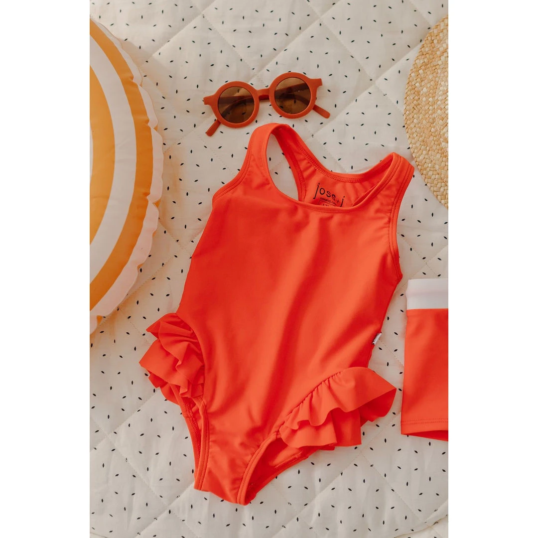 Joss + J Salty Orange Ruffle Swim Suit 7 Joss + J Salty Orange Ruffle Swim Suit