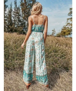 J+j Green Floral Boho Jumpsuit