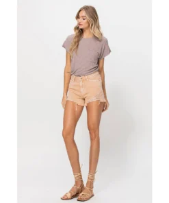 J+j Khaki Distressed High Rise Denim Shorts