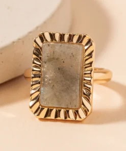 J+j Labradorite Rectangular Metal Ring