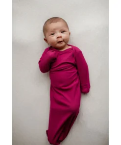 Three Little Tots Preemie + Newborn Magenta Ribbed Knotted Gown