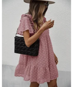 J+j Mauve Ruffle Shoulder Textured Dress