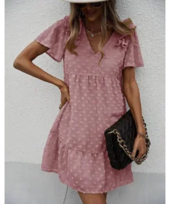 J+j Mauve Ruffle Shoulder Textured Dress