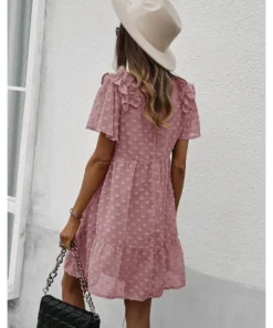 J+j Mauve Ruffle Shoulder Textured Dress