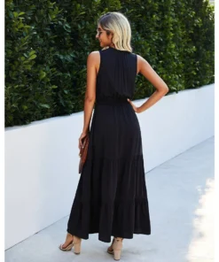 J+j Dresses Black Tie Neck Solid Maxi Dress