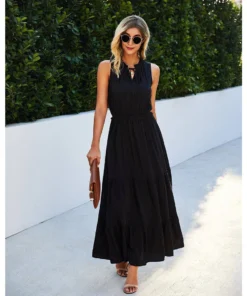 J+j Dresses Black Tie Neck Solid Maxi Dress