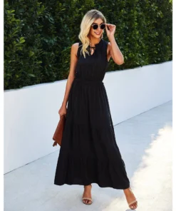 J+j Dresses Black Tie Neck Solid Maxi Dress