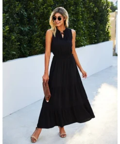 J+j Dresses Black Tie Neck Solid Maxi Dress