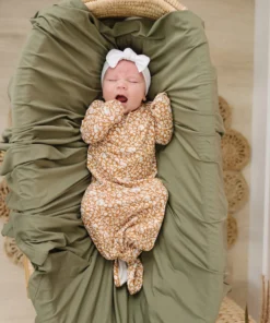 Mebie Baby Preemie + Newborn Mustard Floral Organic Cotton Knotted Gown