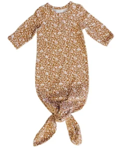 Mebie Baby Preemie + Newborn Mustard Floral Organic Cotton Knotted Gown