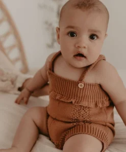 Kute Cuddles Mocha Scalloped Knit Romper