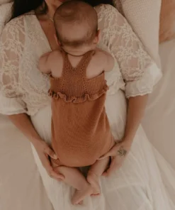 Kute Cuddles Mocha Scalloped Knit Romper