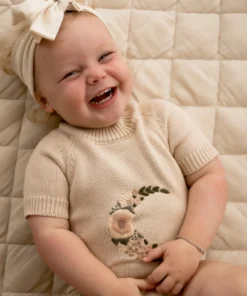 Kute Cuddles Knits Moon Embroidered Knit Romper