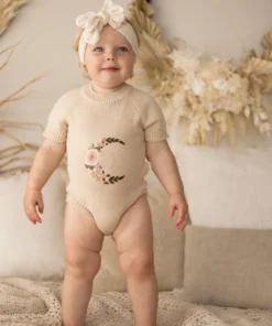 Kute Cuddles Knits Moon Embroidered Knit Romper