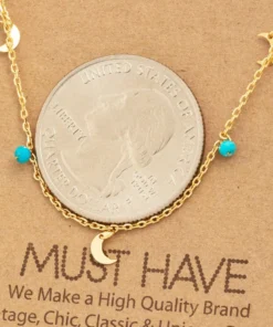 Fame Accessories Necklaces Turquoise Bead + Crescent Moon Necklace