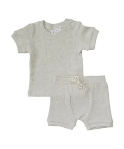 Mebie Baby Oatmeal Organic Cotton Waffle Short Set