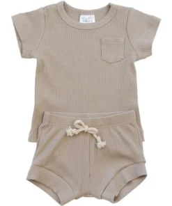 Mebie Baby Two-Piece Sets Oatmeal Organic Cotton Ribbed Short Set