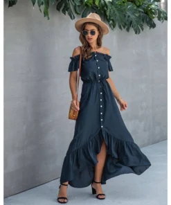 J+j Dresses Navy Off Shoulder Button Down Dress 10 J+j Dresses Navy Off Shoulder Button Down Dress