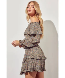 J+j Tops Olive Off Shoulder Ruffle Sleeve Top