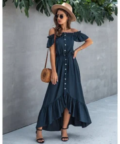 J+j Dresses Navy Off Shoulder Button Down Dress 12 J+j Dresses Navy Off Shoulder Button Down Dress