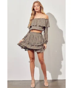 J+j Tops Olive Off Shoulder Ruffle Sleeve Top