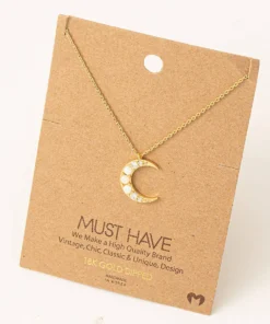 Fame Accessories Opal Crescent Moon Necklace Necklaces