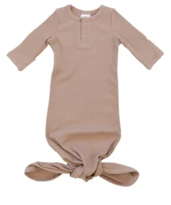 Mebie Baby Preemie + Newborn Pale Pink Organic Cotton Ribbed Knotted Gown