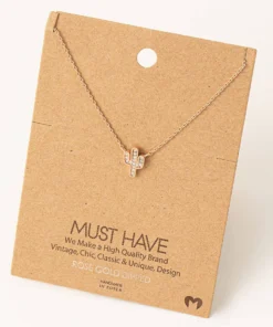 Fame Accessories Pave Cactus Charm Necklace