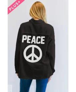 J+j Outerwear Black Solid Peace Long Sleeve Jacket