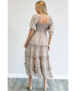 J+j Pink Floral Smocked Maxi Dress Dresses