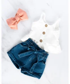 Bailey's Blossoms Bottoms Blue Jean Tie-waist Denim Shorts