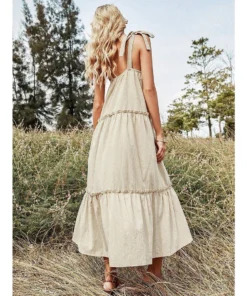 J+j Beige Ribbon Detail Tiered Maxi Dress