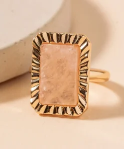 J+j Rose Quartz Rectangular Metal Ring Rings