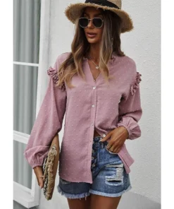 J+j Pink Ruffle Detail Button Down Blouse