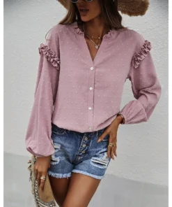 J+j Pink Ruffle Detail Button Down Blouse