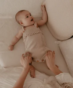 Kute Cuddles Knits Taupe Scalloped Knit Romper