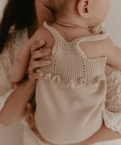 Kute Cuddles Knits Taupe Scalloped Knit Romper