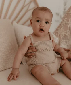 Kute Cuddles Knits Taupe Scalloped Knit Romper