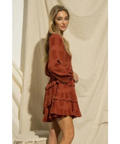 J+j Rust Ruffle Tiered Dress