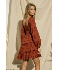 J+j Rust Ruffle Tiered Dress